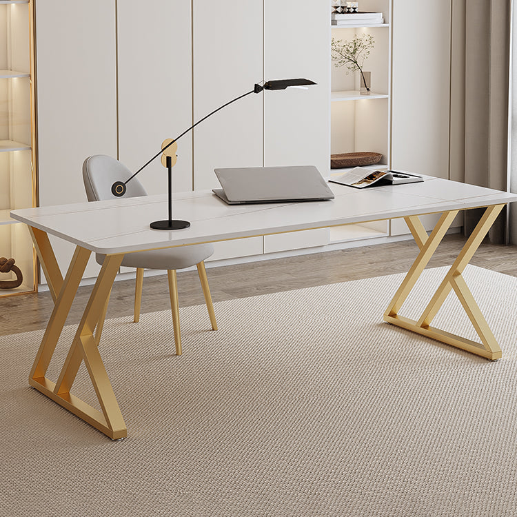 Glam Writing Desk Antique Finish Rectangle Computer Desk with Metal Legs Clearhalo 'furn' 'furn_office_desk' 'Furniture' 'Office Desks' 'Office Furniture' 'office_desk' 7217359