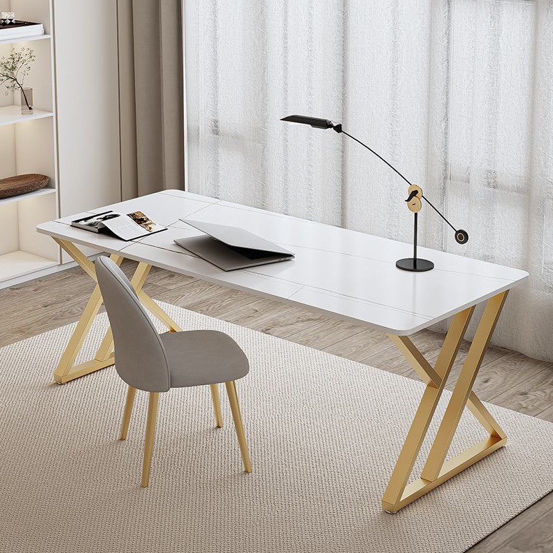 Glam Writing Desk Antique Finish Rectangle Computer Desk with Metal Legs Clearhalo 'furn' 'furn_office_desk' 'Furniture' 'Office Desks' 'Office Furniture' 'office_desk' 7217361