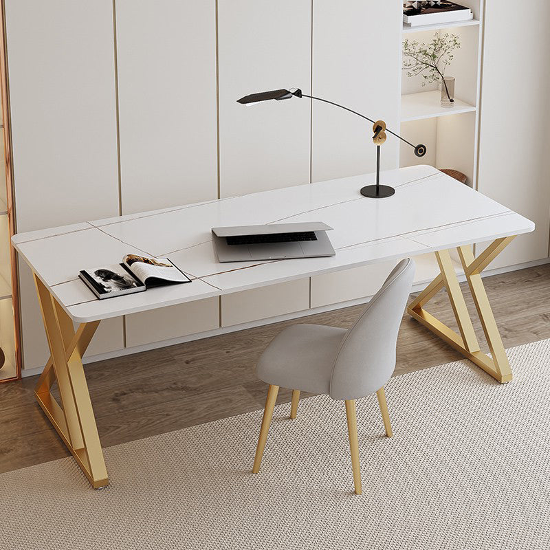 Glam Writing Desk Antique Finish Rectangle Computer Desk with Metal Legs Clearhalo 'furn' 'furn_office_desk' 'Furniture' 'Office Desks' 'Office Furniture' 'office_desk' 7217362
