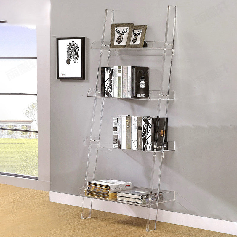 Contemporary Open Back Bookshelf Acrylic Ladder Bookcase with Shelves