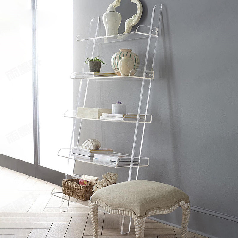 Contemporary Open Back Bookshelf Acrylic Ladder Bookcase with Shelves