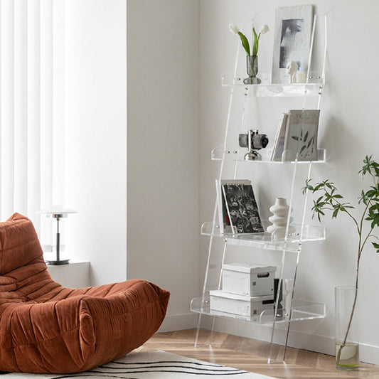 Contemporary Open Back Ladder Bookshelf Acrylic Bookcase with Shelves Clearhalo 'Bookcases' 'furn' 'furn_bookcases' 'Furniture' 'Office Furniture' 7218066