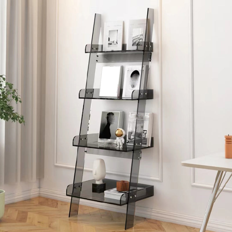 Contemporary Open Back Ladder Bookshelf Acrylic Bookcase with Shelves Grey Clearhalo 'Bookcases' 'furn' 'furn_bookcases' 'Furniture' 'Office Furniture' 7218067