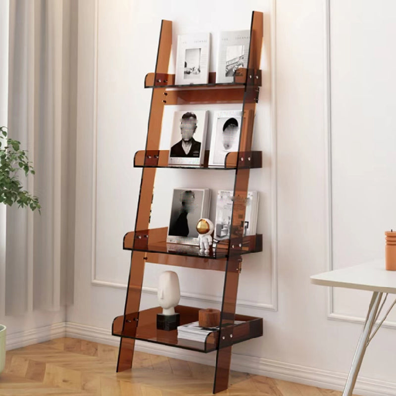 Contemporary Open Back Ladder Bookshelf Acrylic Bookcase with Shelves Coffee Clearhalo 'Bookcases' 'furn' 'furn_bookcases' 'Furniture' 'Office Furniture' 7218070