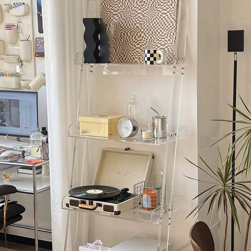 Contemporary Open Back Ladder Bookshelf Acrylic Bookcase with Shelves Clearhalo 'Bookcases' 'furn' 'furn_bookcases' 'Furniture' 'Office Furniture' 7218077