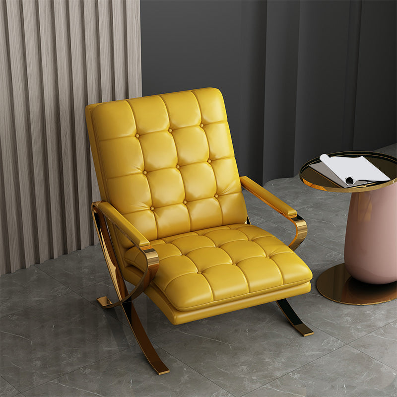 Contemporary Accent Armchair Modern Upholstered Accent Chair Leather Yellow 1 Piece Clearhalo 'Accent Chairs' 'accent_chairs' 'Chairs & Seating' 'furn' 'furn_accent_chairs' 'Furniture' 'Living Room Furniture' 7219164