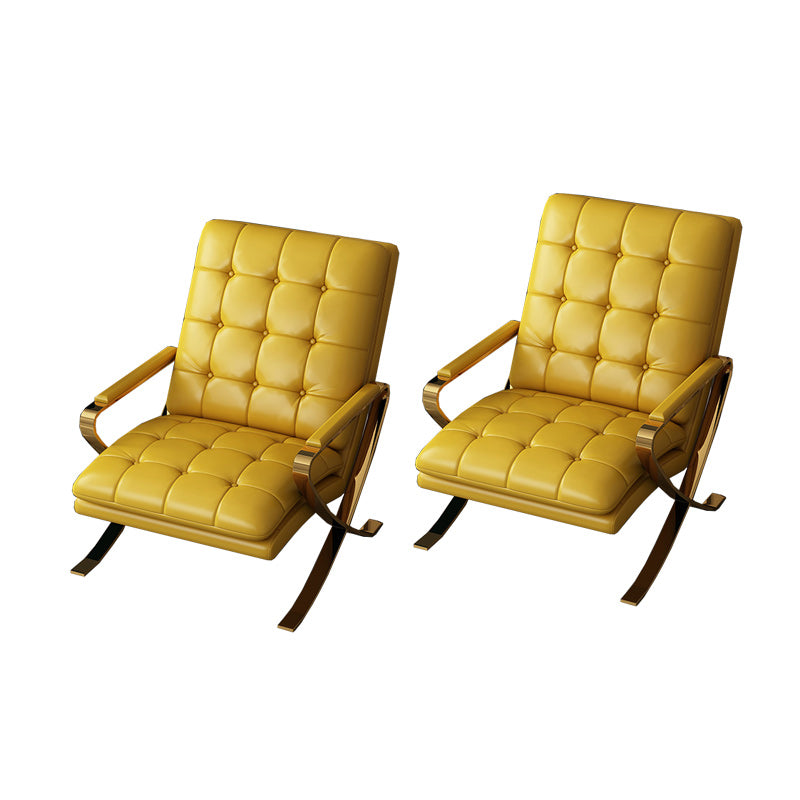 Contemporary Accent Armchair Modern Upholstered Accent Chair Leather Yellow 2 Piece Set Clearhalo 'Accent Chairs' 'accent_chairs' 'Chairs & Seating' 'furn' 'furn_accent_chairs' 'Furniture' 'Living Room Furniture' 7219176