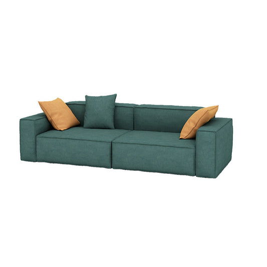 37" Wide Contemporary Sofa Leather Square Arm Green Standard Seating