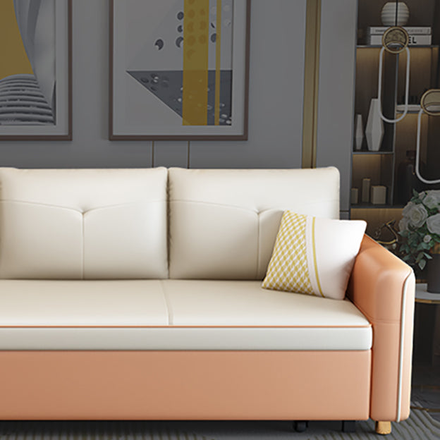 Sofá de durmiente moderno Blanco con almohada de almacenamiento Sofá de brazos cuadrados