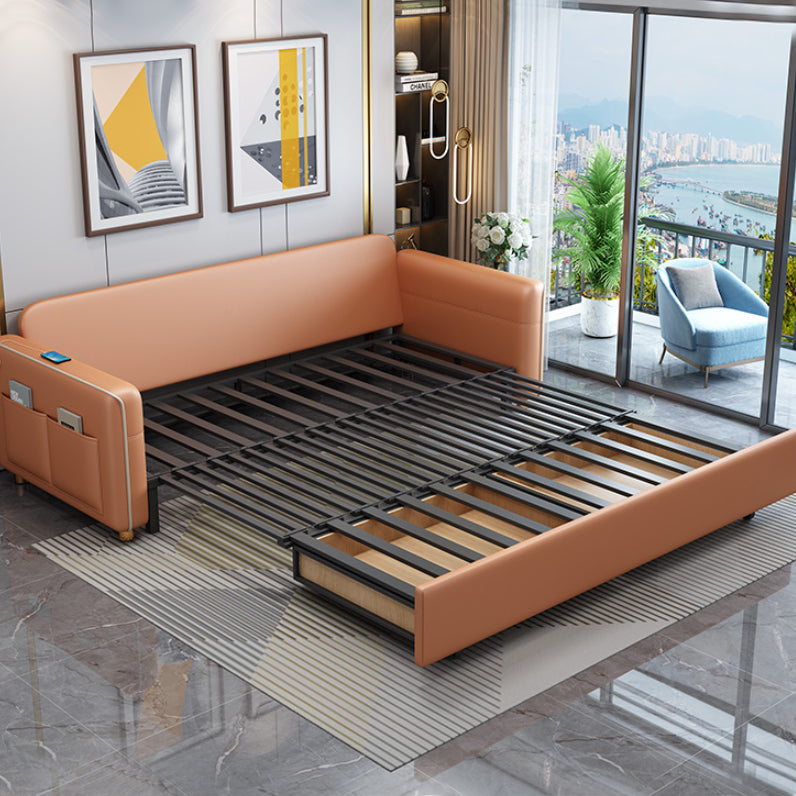 Sofá de durmiente moderno Blanco con almohada de almacenamiento Sofá de brazos cuadrados