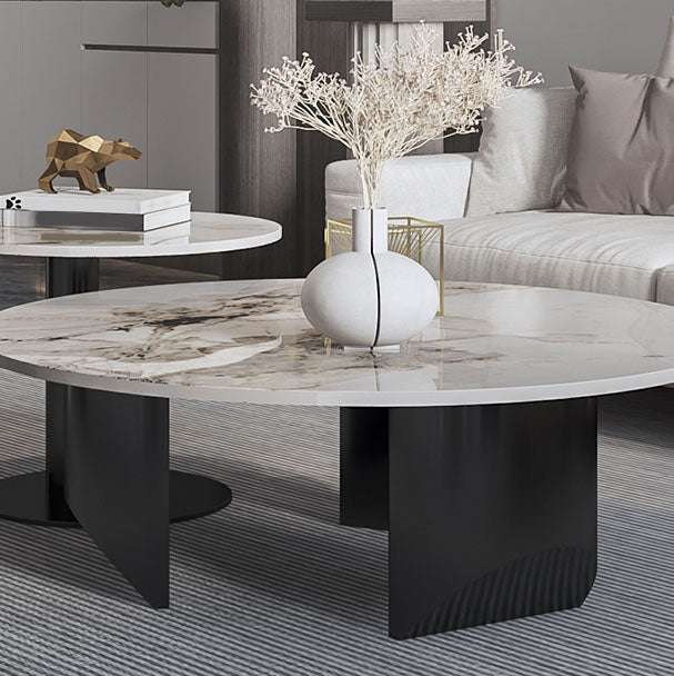 Round Coffee Table in Black Luxurious Stone Top Cocktail Table Clearhalo 'Coffee & Accent Tables' 'Coffee Tables' 'coffee_tables' 'furn' 'furn_coffee_tables' 'Furniture' 'Living Room Furniture' 7219252