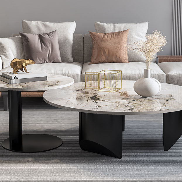 Round Coffee Table in Black Luxurious Stone Top Cocktail Table Clearhalo 'Coffee & Accent Tables' 'Coffee Tables' 'coffee_tables' 'furn' 'furn_coffee_tables' 'Furniture' 'Living Room Furniture' 7219253