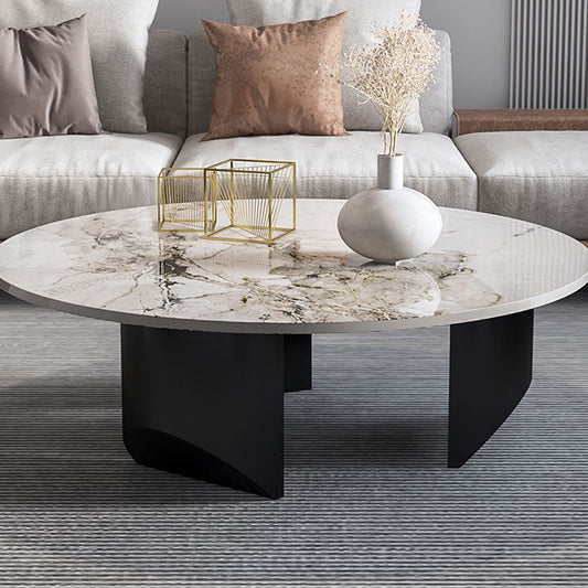 Round Coffee Table in Black Luxurious Stone Top Cocktail Table Clearhalo 'Coffee & Accent Tables' 'Coffee Tables' 'coffee_tables' 'furn' 'furn_coffee_tables' 'Furniture' 'Living Room Furniture' 7219254