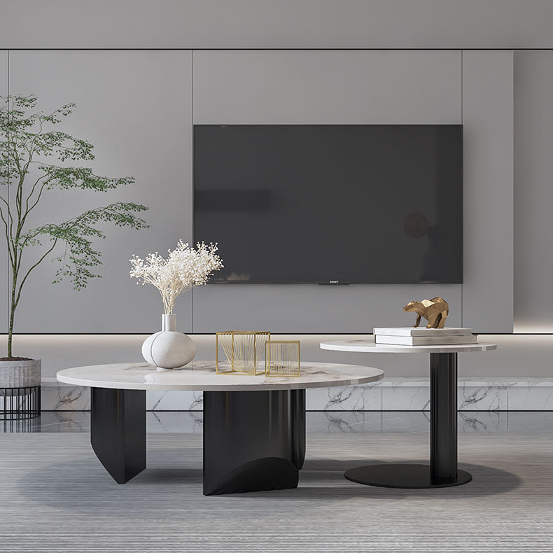 Round Coffee Table in Black Luxurious Stone Top Cocktail Table Clearhalo 'Coffee & Accent Tables' 'Coffee Tables' 'coffee_tables' 'furn' 'furn_coffee_tables' 'Furniture' 'Living Room Furniture' 7219255