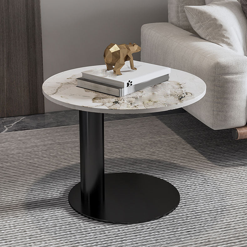 Round Coffee Table in Black Luxurious Stone Top Cocktail Table Clearhalo 'Coffee & Accent Tables' 'Coffee Tables' 'coffee_tables' 'furn' 'furn_coffee_tables' 'Furniture' 'Living Room Furniture' 7219257