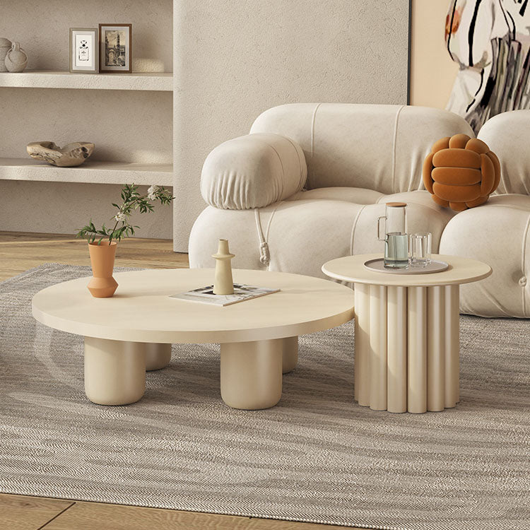 Modern Round Wooden Coffee Table Set Solid Wood 4 Legs Cocktail Table Clearhalo 'Coffee & Accent Tables' 'Coffee Tables' 'coffee_tables' 'furn' 'furn_coffee_tables' 'Furniture' 'Living Room Furniture' 7219277