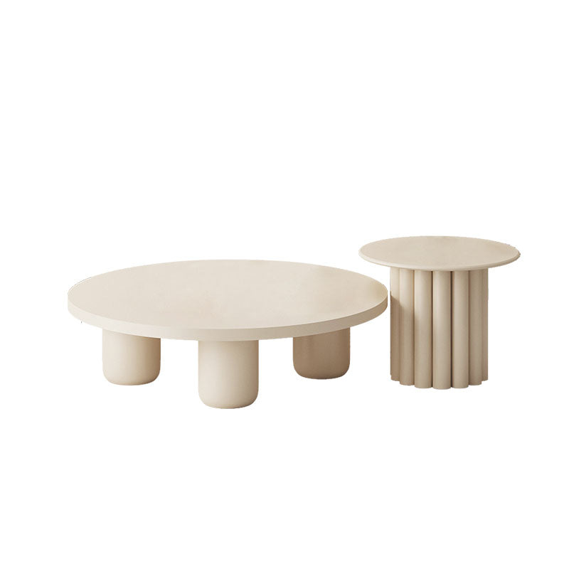 Modern Round Wooden Coffee Table Set Solid Wood 4 Legs Cocktail Table Off-White Clearhalo 'Coffee & Accent Tables' 'Coffee Tables' 'coffee_tables' 'furn' 'furn_coffee_tables' 'Furniture' 'Living Room Furniture' 7219283