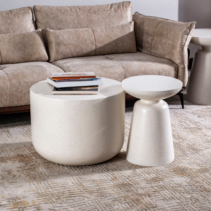 Round White Metal Coffee Table Pedestal 1 Single Cocktail Table Clearhalo 'Coffee & Accent Tables' 'Coffee Tables' 'coffee_tables' 'furn' 'furn_coffee_tables' 'Furniture' 'Living Room Furniture' 7219377