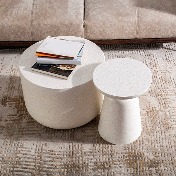 Round White Metal Coffee Table Pedestal 1 Single Cocktail Table Clearhalo 'Coffee & Accent Tables' 'Coffee Tables' 'coffee_tables' 'furn' 'furn_coffee_tables' 'Furniture' 'Living Room Furniture' 7219388