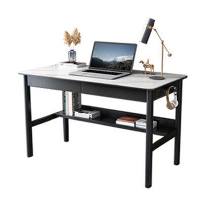 Modern Rectangle Office Desk Antique Finish Computer Desk with Metal Legs Black Clearhalo 'furn' 'furn_office_desk' 'Furniture' 'Office Desks' 'Office Furniture' 'office_desk' 7220445