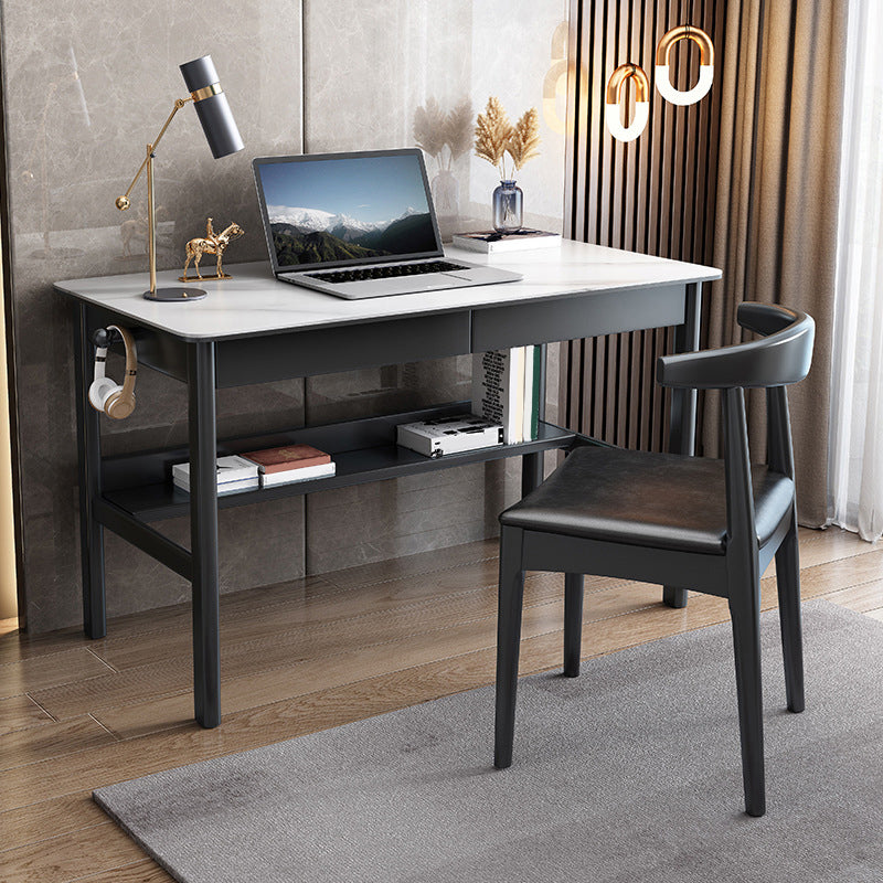 Modern Rectangle Office Desk Antique Finish Computer Desk with Metal Legs Clearhalo 'furn' 'furn_office_desk' 'Furniture' 'Office Desks' 'Office Furniture' 'office_desk' 7220452