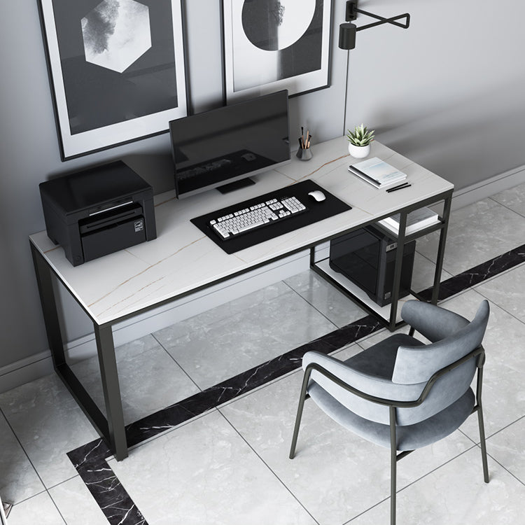 Contemporary Gaming Desk Antique Finish Computer Desk with Shelf Clearhalo 'furn' 'furn_office_desk' 'Furniture' 'Office Desks' 'Office Furniture' 'office_desk' 7220484