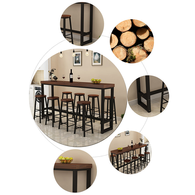 Contemporary Solid Wood Bar Dining Table Rectangle Bar Table in Brown