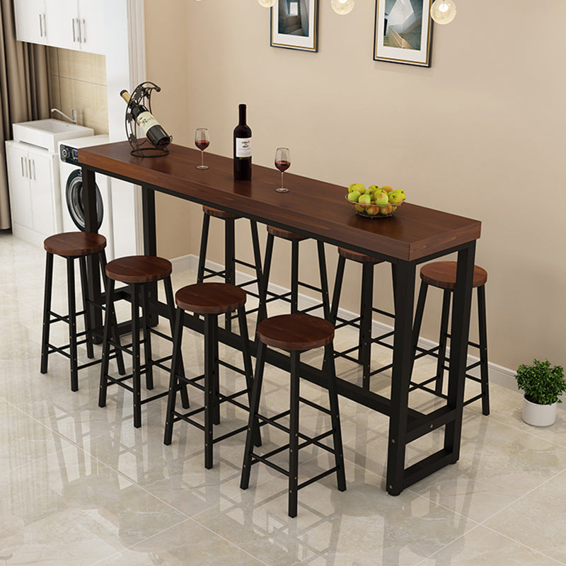 Contemporary Solid Wood Bar Dining Table Rectangle Bar Table in Brown