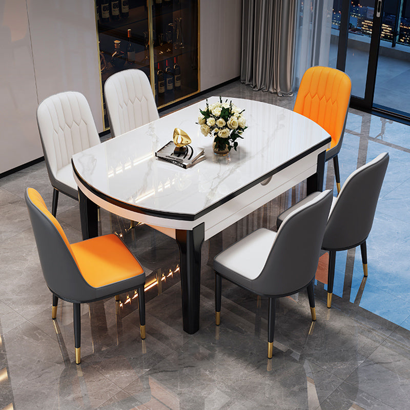 Glossy White Dinette Table with Wooden Legs Contemporary Foldable Dining Table for Home Clearhalo 'Dining Tables & Seating' 'Dining Tables' 'dining_table' 'furn' 'furn_dining_table' 'Furniture' 'Kitchen & Dining Furniture' 7220926