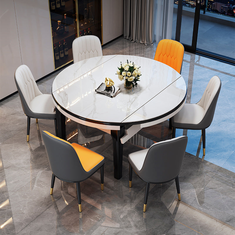 Glossy White Dinette Table with Wooden Legs Contemporary Foldable Dining Table for Home Clearhalo 'Dining Tables & Seating' 'Dining Tables' 'dining_table' 'furn' 'furn_dining_table' 'Furniture' 'Kitchen & Dining Furniture' 7220928