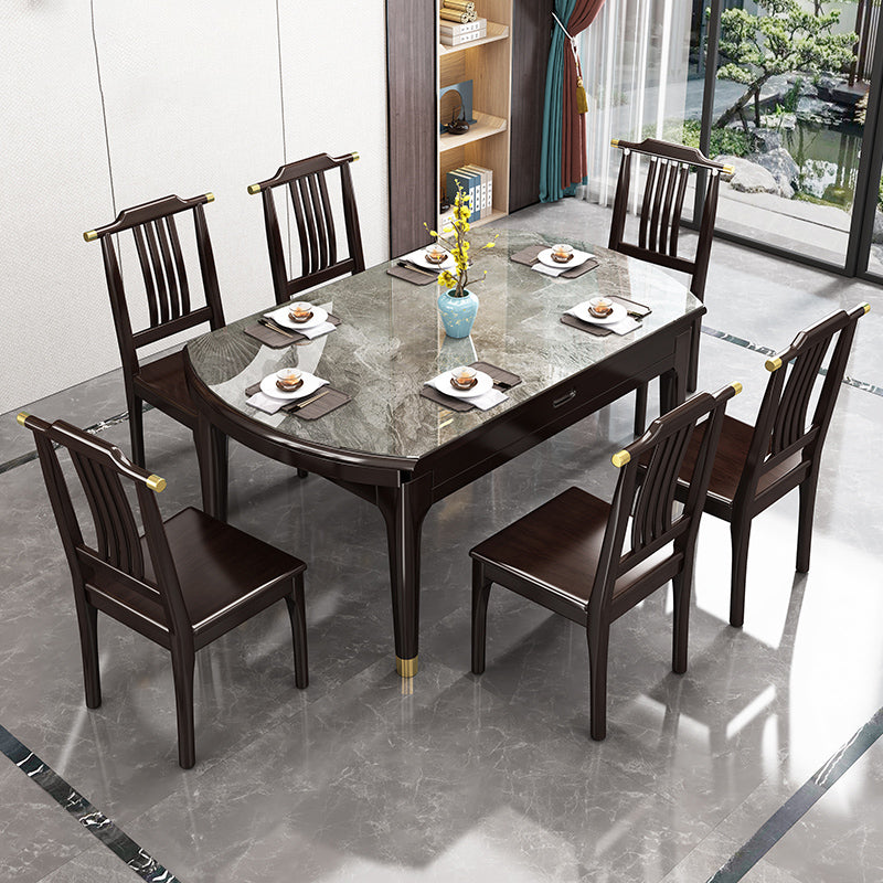 Modern Simple Dining Table Sintered Stone Dinner Table with Wood Legs Clearhalo 'Dining Tables & Seating' 'Dining Tables' 'dining_table' 'furn' 'furn_dining_table' 'Furniture' 'Kitchen & Dining Furniture' 7221039
