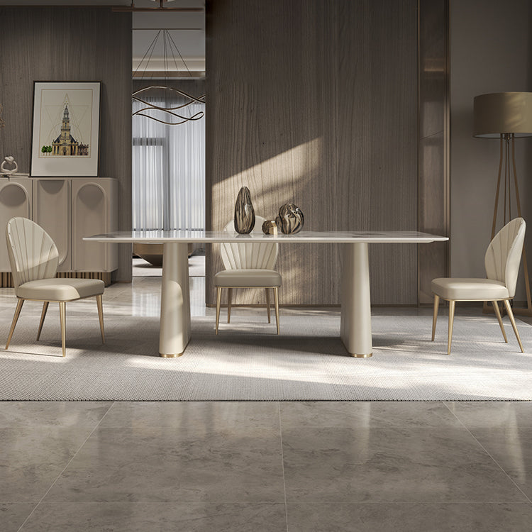 Nordic Style 1/4/5/7 Pieces Furniture Rectangle Stone Dining Table Set in White Clearhalo 'Dining Room Sets' 'Dining Tables & Seating' 'dining_room_set' 'furn' 'furn_dining_room_set' 'Furniture' 'Kitchen & Dining Furniture' 7224119