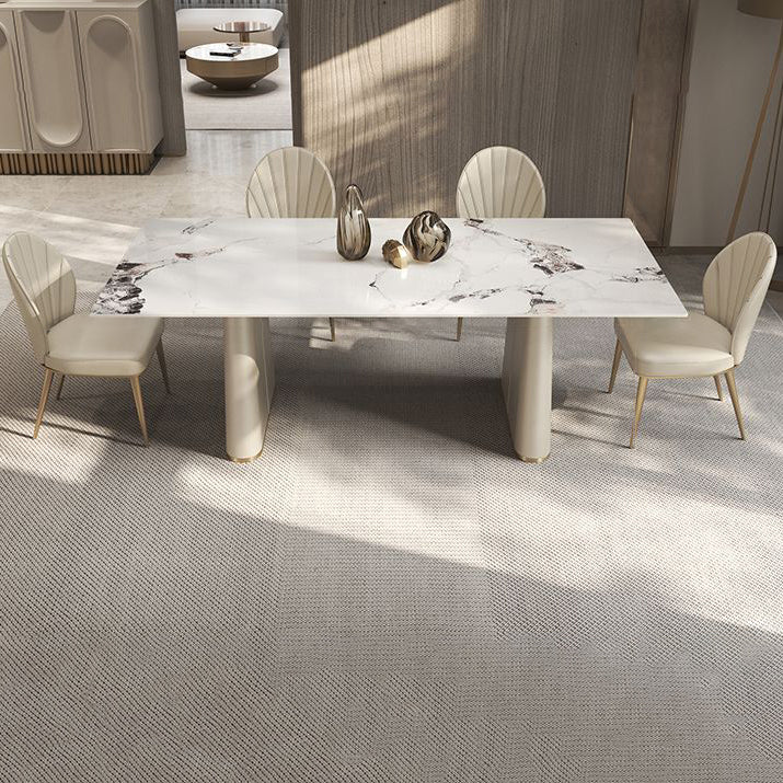 Nordic Style 1/4/5/7 Pieces Furniture Rectangle Stone Dining Table Set in White 5 Pieces: Table, 4 Chairs Clearhalo 'Dining Room Sets' 'Dining Tables & Seating' 'dining_room_set' 'furn' 'furn_dining_room_set' 'Furniture' 'Kitchen & Dining Furniture' 7224120