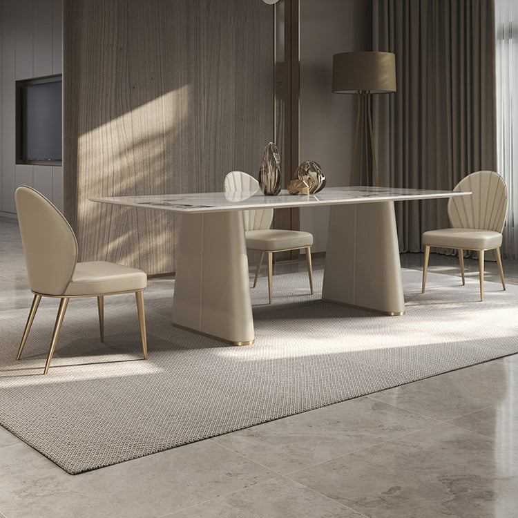 Nordic Style 1/4/5/7 Pieces Furniture Rectangle Stone Dining Table Set in White 4 Pieces: Table, 3 Chairs Clearhalo 'Dining Room Sets' 'Dining Tables & Seating' 'dining_room_set' 'furn' 'furn_dining_room_set' 'Furniture' 'Kitchen & Dining Furniture' 7224122