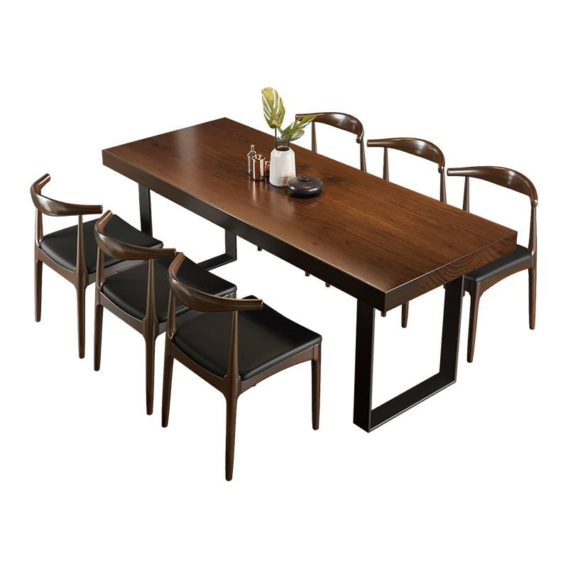 Industrial Solid Wood Furniture 1/4/5/7 Pcs Standard Height Dining Room Table Set 7 Pieces: Table, 6 Chairs Clearhalo 'Dining Room Sets' 'Dining Tables & Seating' 'dining_room_set' 'furn' 'furn_dining_room_set' 'Furniture' 'Kitchen & Dining Furniture' 7224199