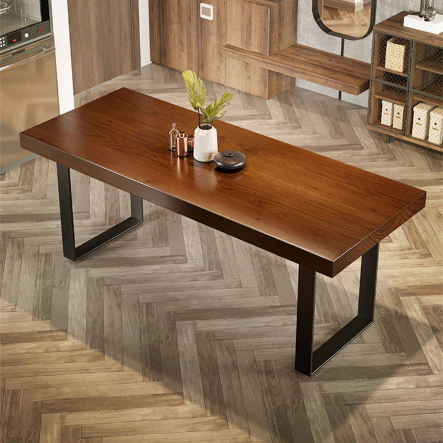 Industrial Solid Wood Furniture 1/4/5/7 Pcs Standard Height Dining Room Table Set Brown 94"L x 31"W Clearhalo 'Dining Room Sets' 'Dining Tables & Seating' 'dining_room_set' 'furn' 'furn_dining_room_set' 'Furniture' 'Kitchen & Dining Furniture' 7224200