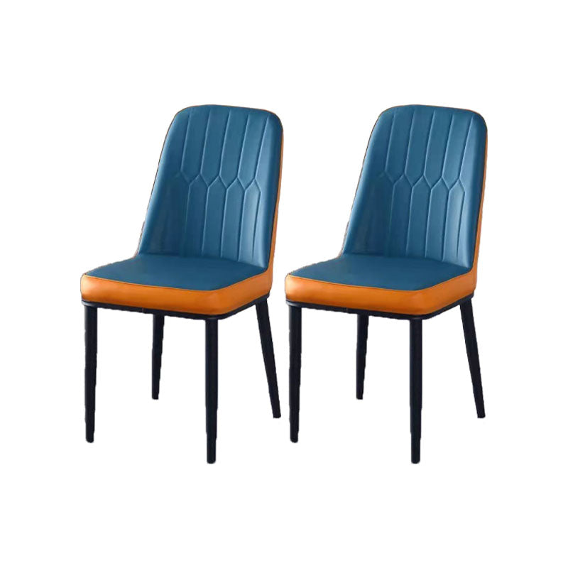 PU Leather Dining Chairs Nordic Style Parsons Armless Chair for Dining Room Dark Blue-Orange 2 Piece Set Black Clearhalo 'Dining Chairs' 'Dining Tables & Seating' 'dining_chair' 'furn' 'furn_dining_chair' 'Furniture' 'Kitchen & Dining Furniture' 7224268