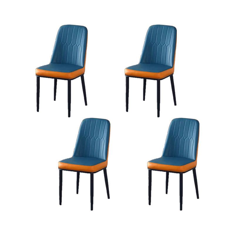 PU Leather Dining Chairs Nordic Style Parsons Armless Chair for Dining Room Dark Blue-Orange 4 Piece Set Black Clearhalo 'Dining Chairs' 'Dining Tables & Seating' 'dining_chair' 'furn' 'furn_dining_chair' 'Furniture' 'Kitchen & Dining Furniture' 7224269