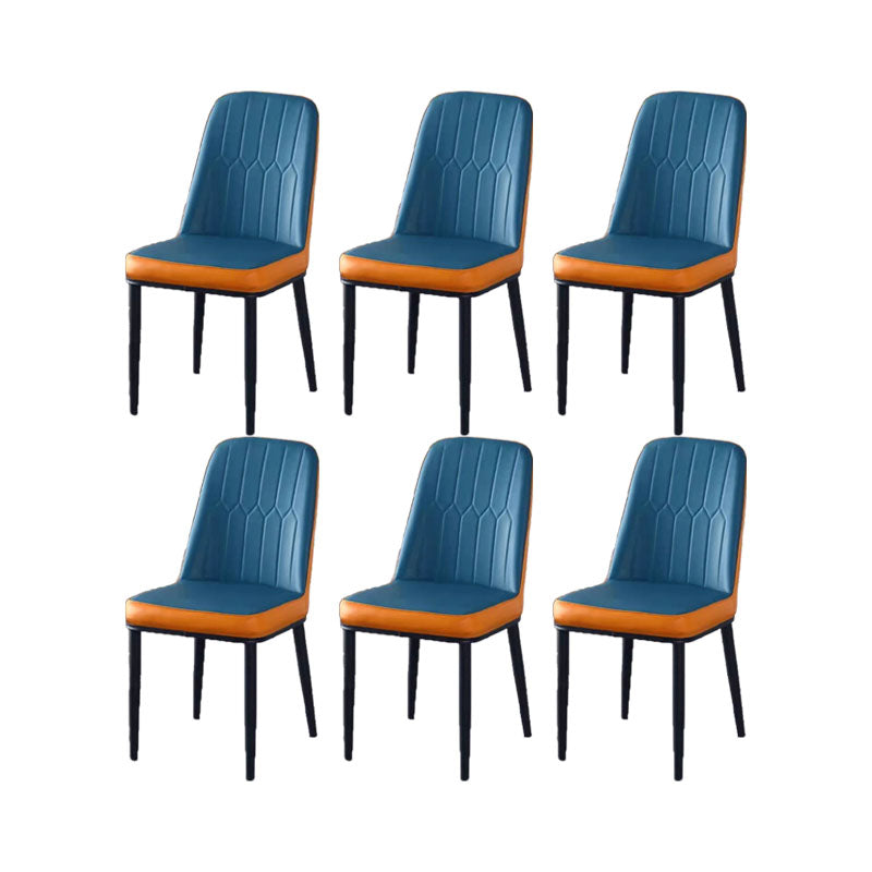 PU Leather Dining Chairs Nordic Style Parsons Armless Chair for Dining Room Dark Blue-Orange 6 Piece Set Black Clearhalo 'Dining Chairs' 'Dining Tables & Seating' 'dining_chair' 'furn' 'furn_dining_chair' 'Furniture' 'Kitchen & Dining Furniture' 7224270