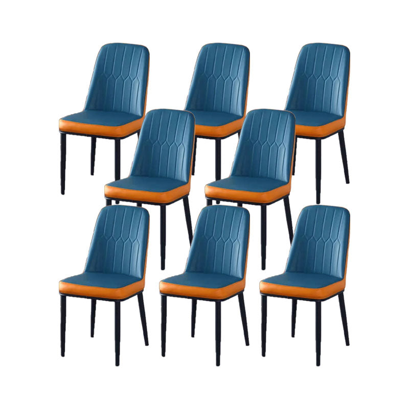 PU Leather Dining Chairs Nordic Style Parsons Armless Chair for Dining Room Dark Blue-Orange 8 Piece Set Black Clearhalo 'Dining Chairs' 'Dining Tables & Seating' 'dining_chair' 'furn' 'furn_dining_chair' 'Furniture' 'Kitchen & Dining Furniture' 7224271