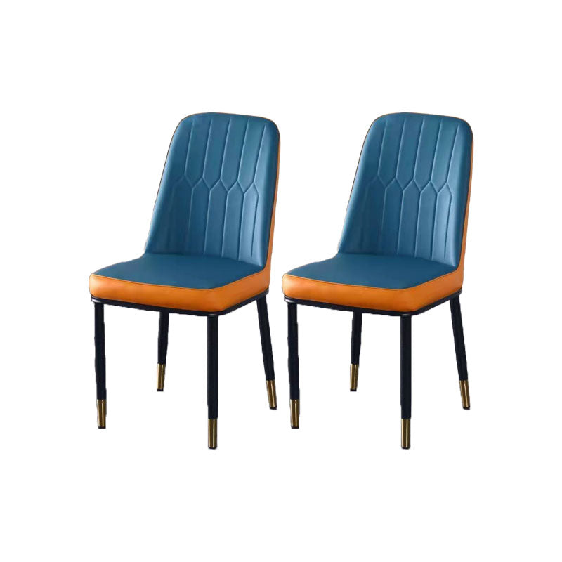 PU Leather Dining Chairs Nordic Style Parsons Armless Chair for Dining Room Dark Blue-Orange 2 Piece Set Gold Clearhalo 'Dining Chairs' 'Dining Tables & Seating' 'dining_chair' 'furn' 'furn_dining_chair' 'Furniture' 'Kitchen & Dining Furniture' 7224300