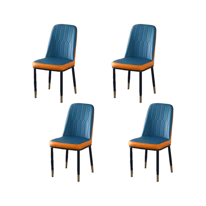 PU Leather Dining Chairs Nordic Style Parsons Armless Chair for Dining Room Dark Blue-Orange 4 Piece Set Gold Clearhalo 'Dining Chairs' 'Dining Tables & Seating' 'dining_chair' 'furn' 'furn_dining_chair' 'Furniture' 'Kitchen & Dining Furniture' 7224301