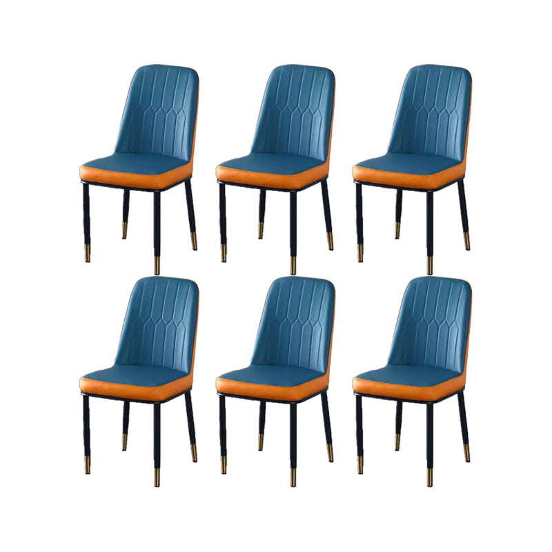 PU Leather Dining Chairs Nordic Style Parsons Armless Chair for Dining Room Dark Blue-Orange 6 Piece Set Gold Clearhalo 'Dining Chairs' 'Dining Tables & Seating' 'dining_chair' 'furn' 'furn_dining_chair' 'Furniture' 'Kitchen & Dining Furniture' 7224302