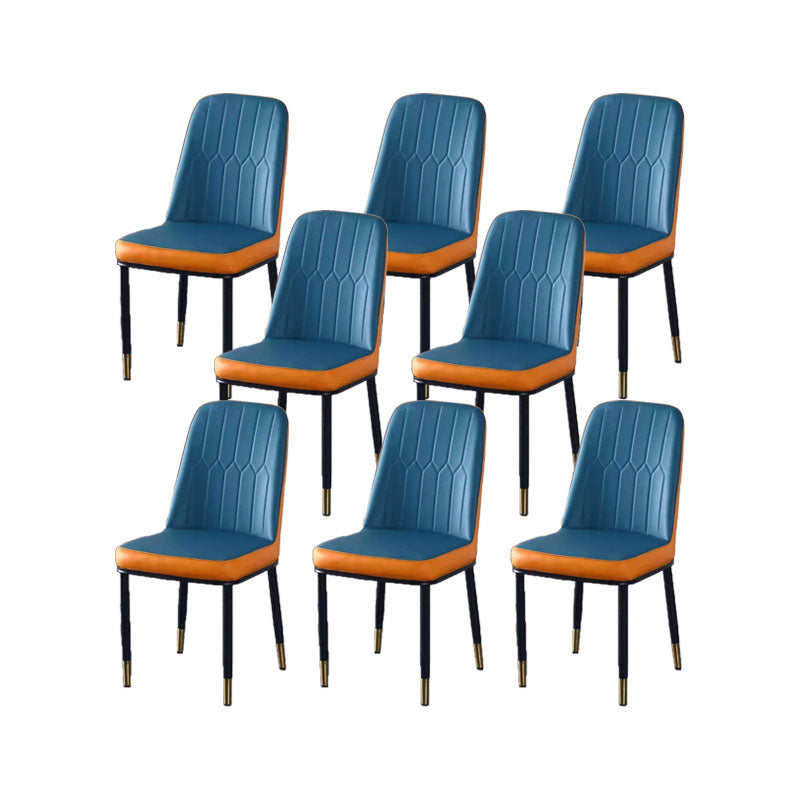 PU Leather Dining Chairs Nordic Style Parsons Armless Chair for Dining Room Dark Blue-Orange 8 Piece Set Gold Clearhalo 'Dining Chairs' 'Dining Tables & Seating' 'dining_chair' 'furn' 'furn_dining_chair' 'Furniture' 'Kitchen & Dining Furniture' 7224303