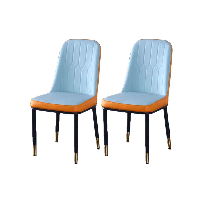 PU Leather Dining Chairs Nordic Style Parsons Armless Chair for Dining Room Light Blue Orange 2 Piece Set Gold Clearhalo 'Dining Chairs' 'Dining Tables & Seating' 'dining_chair' 'furn' 'furn_dining_chair' 'Furniture' 'Kitchen & Dining Furniture' 7224308