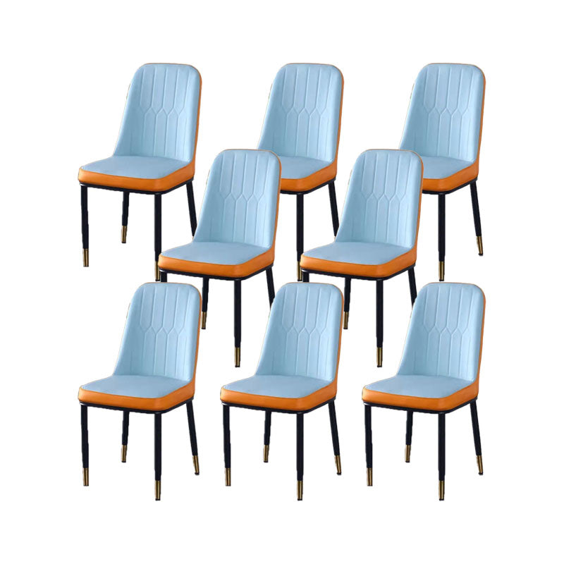 PU Leather Dining Chairs Nordic Style Parsons Armless Chair for Dining Room Light Blue Orange 8 Piece Set Gold Clearhalo 'Dining Chairs' 'Dining Tables & Seating' 'dining_chair' 'furn' 'furn_dining_chair' 'Furniture' 'Kitchen & Dining Furniture' 7224311