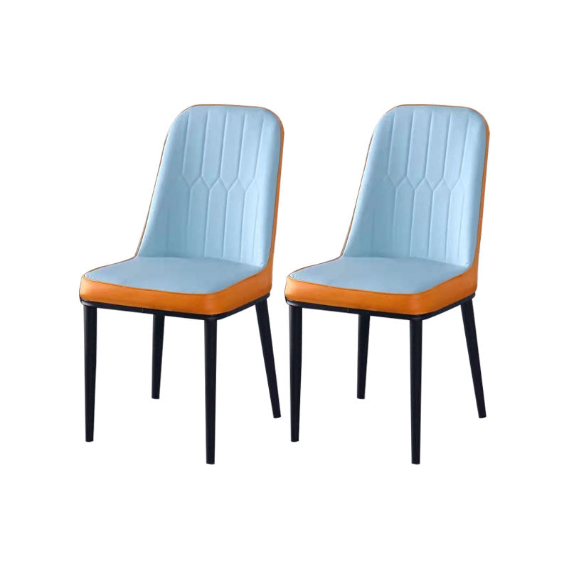 PU Leather Dining Chairs Nordic Style Parsons Armless Chair for Dining Room Light Blue Orange 2 Piece Set Black Clearhalo 'Dining Chairs' 'Dining Tables & Seating' 'dining_chair' 'furn' 'furn_dining_chair' 'Furniture' 'Kitchen & Dining Furniture' 7224332