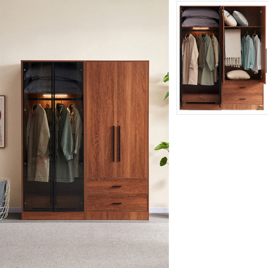 Modern Wooden Frame Armoire Freestanding Multifunctional Wardrobe Wardrobe & Wardrobe 63.0"L x 20.9"W x 78.7"H Clear-Brown