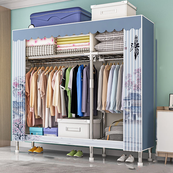 Modern Metal Frame Wardrobe Freestanding Wardrobe with Garment Rod