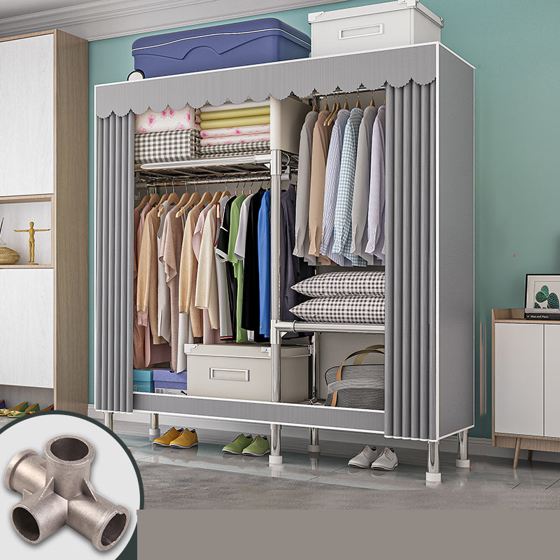 Modern Metal Frame Wardrobe Freestanding Wardrobe with Garment Rod